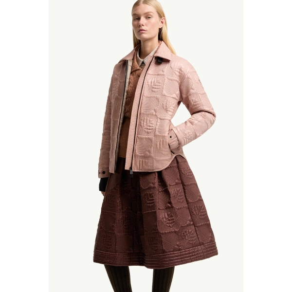 Moncler Crevoux Leaf-Quilted Down Shirt Jacket in Pink, view 6 | Women's Puffer Jackets | Coveti