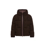 Moncler Cristallin Hooded Wool Blend Short Down Jacket in Brown | Women's Puffer Jackets | Coveti