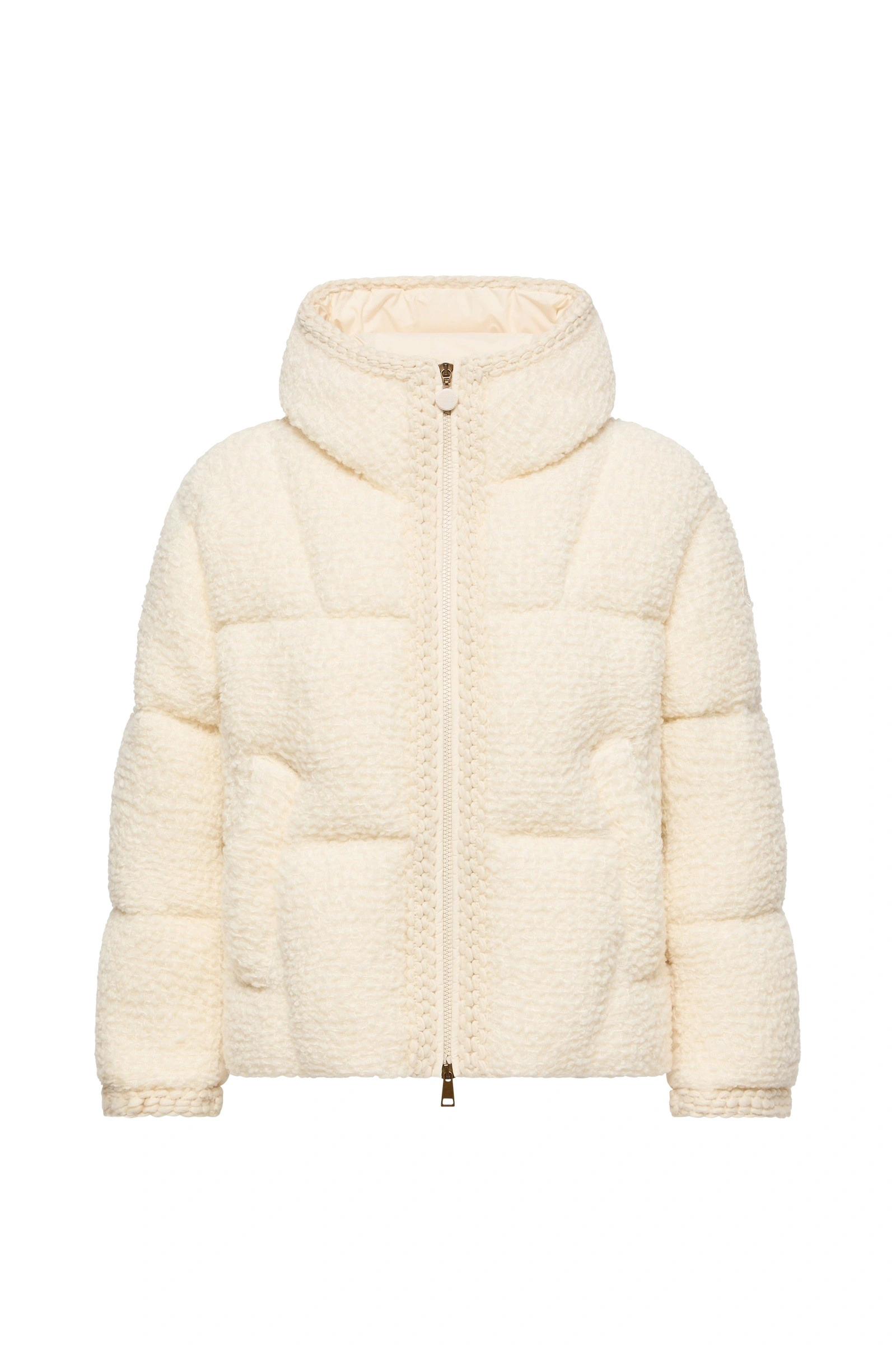 Moncler Cristallin Hooded Wool Blend Short Down Jacket in White Ivory Moncler Cristallin Hooded Wool Blend Short Down Jacket in White Ivory | Women's Puffer Jackets | Coveti