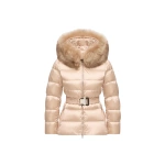 Moncler Cupidones Hooded Shearling-Trimmed Short Down Jacket in Light Pink | Women's Puffer Jackets | Coveti