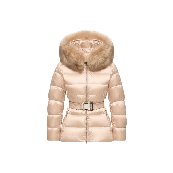Moncler Cupidones Hooded Shearling-Trimmed Short Down Jacket in Light Pink | Women's Puffer Jackets | Coveti