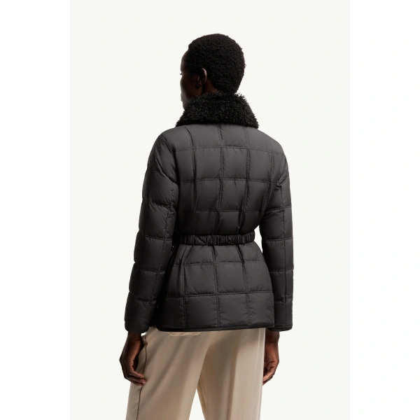 Moncler Cygnes Belted Short Down Jacket in Black, view 5 | Women's Puffer Jackets | Coveti