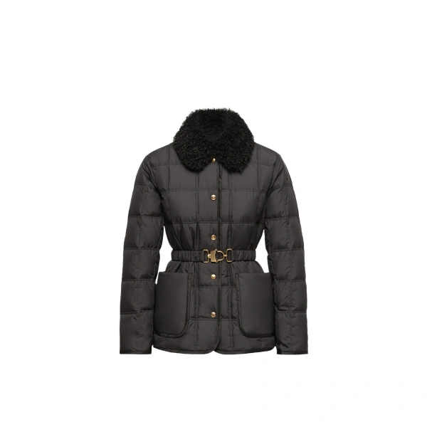 Moncler Cygnes Belted Short Down Jacket in Black | Women's Puffer Jackets | Coveti
