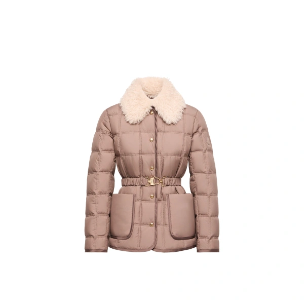 Cygnes Belted Short Down Jacket in Brown