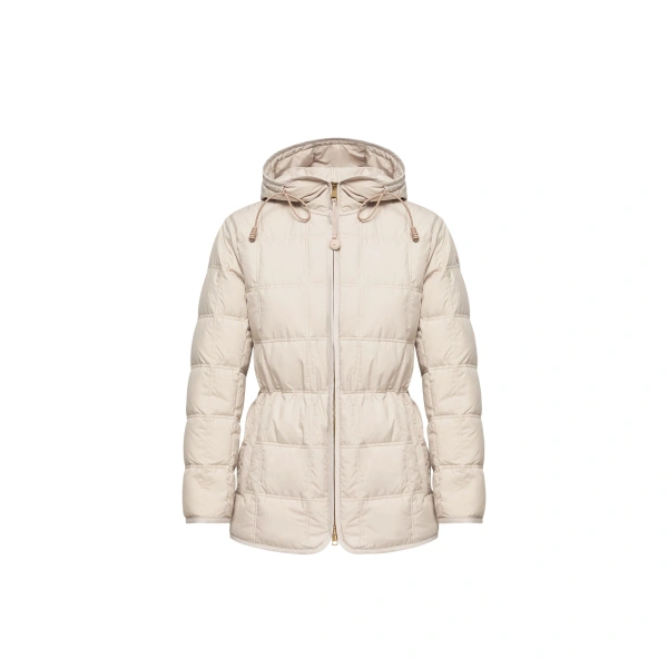 Moncler Cygnet Hooded Short Down Jacket in Light Beige | Women's Puffer Jackets | Coveti