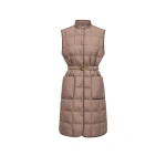 Moncler Cygnette Square Quilted Long Down Gilet in Brown | Women's Vests and Gilets | Coveti