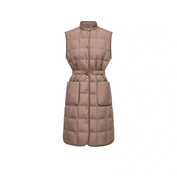Cygnette Square Quilted Long Down Gilet in Brown