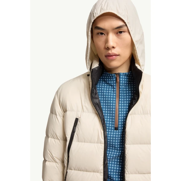 Moncler Dalalven Short Down Jacket in White Ivory, view 6 | Men's Jackets | Coveti