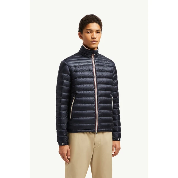 Moncler Daniel Short Down Jacket in Night Blue, view 4 | Men's Jackets | Coveti