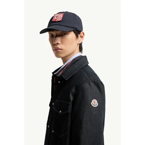 Moncler Denim Long Sleeve Shirt Jacket in Denim Blue, view 3 | Men's Jackets | Coveti