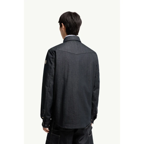 Moncler Denim Long Sleeve Shirt Jacket in Denim Blue, view 5 | Men's Jackets | Coveti