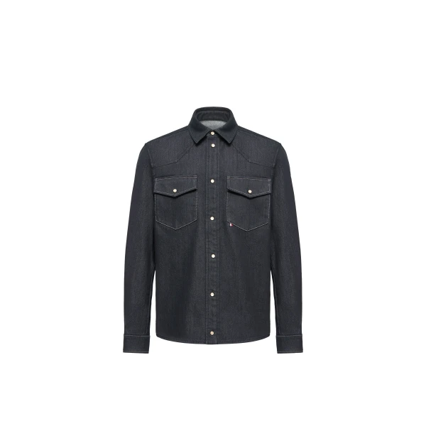 Moncler Denim Long Sleeve Shirt Jacket in Denim Blue | Men's Jackets | Coveti