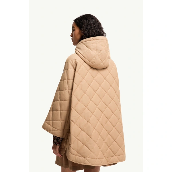 Moncler Diamond-Quilted Hooded Cape in Beige, view 5 | Women's Cape Coats | Coveti