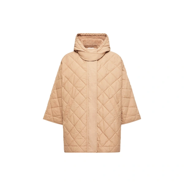 Moncler Diamond-Quilted Hooded Cape in Beige | Women's Cape Coats | Coveti
