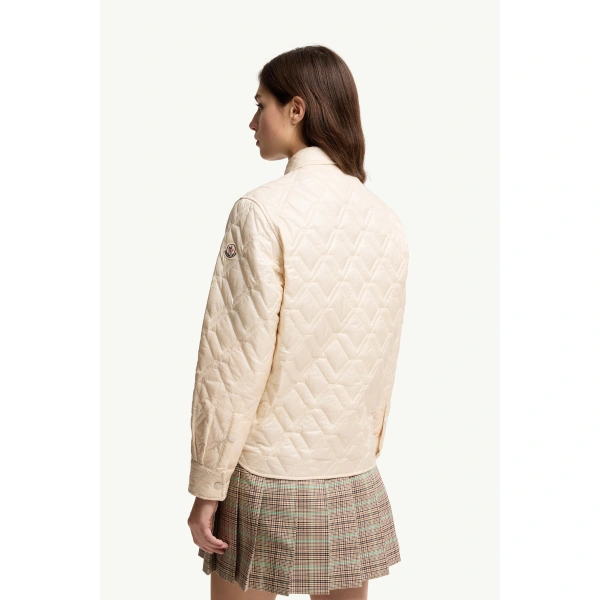 Moncler Diamond-Quilted Padded Shirt Jacket in White Ivory, view 5 | Women's Puffer Jackets | Coveti
