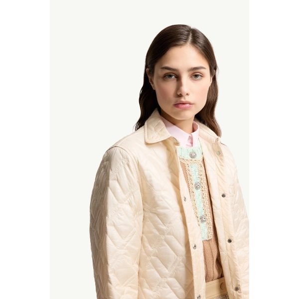 Moncler Diamond-Quilted Padded Shirt Jacket in White Ivory, view 6 | Women's Puffer Jackets | Coveti