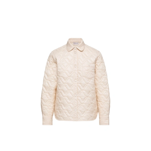 Diamond-Quilted Padded Shirt Jacket in White Ivory