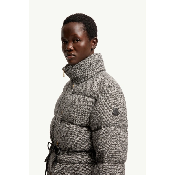 Moncler Diaphanes Hooded Short Down Jacket in Gray, view 3 | Women's Puffer Jackets | Coveti