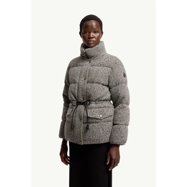 Moncler Diaphanes Hooded Short Down Jacket in Gray, view 4 | Women's Puffer Jackets | Coveti