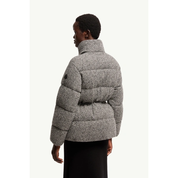 Moncler Diaphanes Hooded Short Down Jacket in Gray, view 5 | Women's Puffer Jackets | Coveti