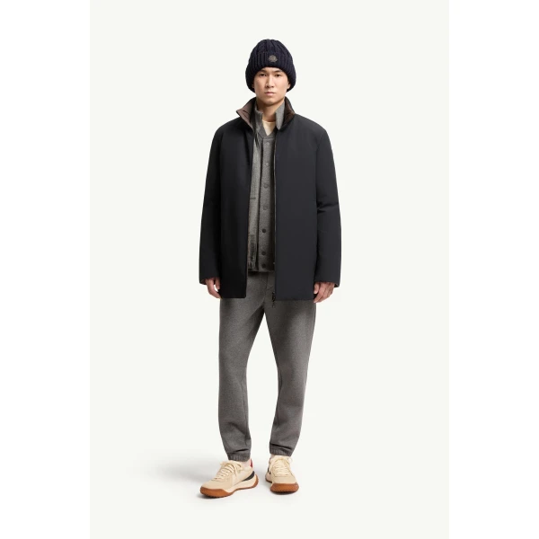 Moncler Didessa Hodded Short Parka Jacket in Navy Blue, view 2 | Men's Coats | Coveti