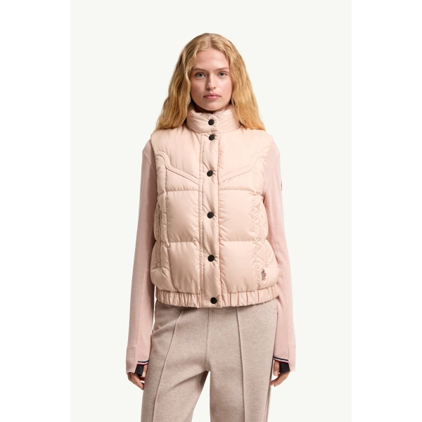 Moncler Doucy Square-Quilted Down Gilet in Pink, view 4 | Women's Vests and Gilets | Coveti