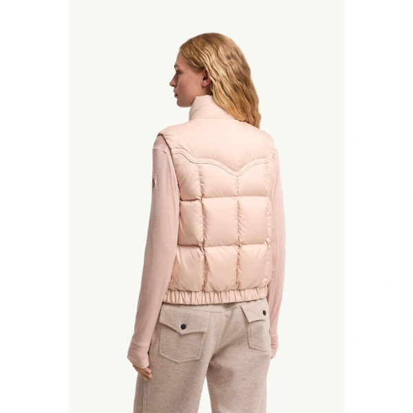 Moncler Doucy Square-Quilted Down Gilet in Pink, view 5 | Women's Vests and Gilets | Coveti