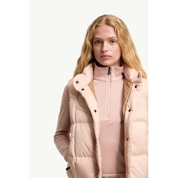 Moncler Doucy Square-Quilted Down Gilet in Pink, view 6 | Women's Vests and Gilets | Coveti