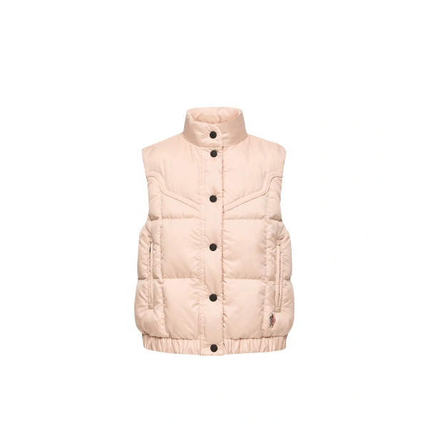 Moncler Doucy Square-Quilted Down Gilet in Pink | Women's Vests and Gilets | Coveti