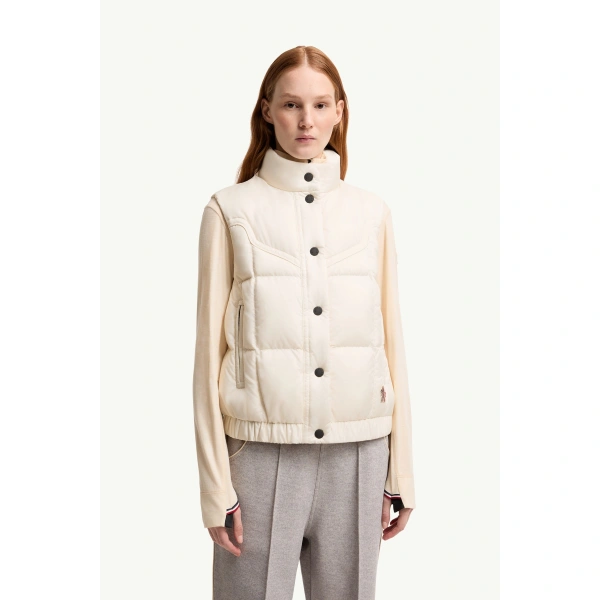 Moncler Doucy Square-Quilted Down Gilet in White, view 4 | Women's Vests and Gilets | Coveti