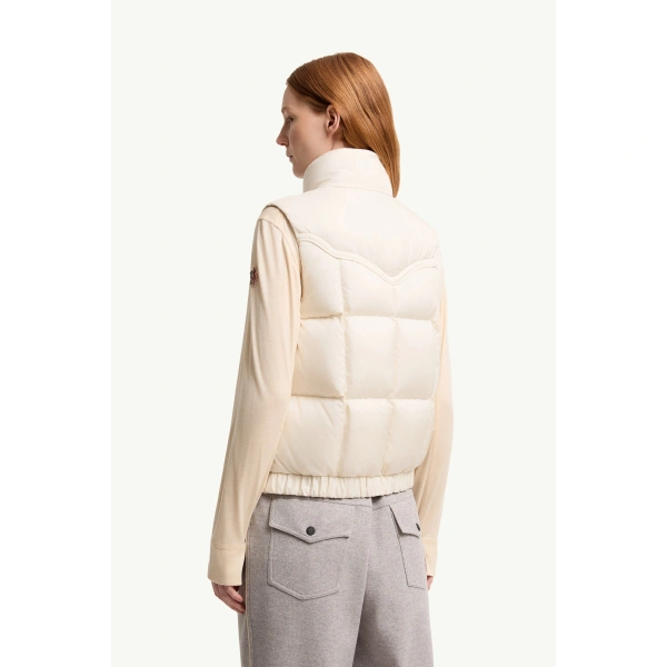 Moncler Doucy Square-Quilted Down Gilet in White, view 5 | Women's Vests and Gilets | Coveti