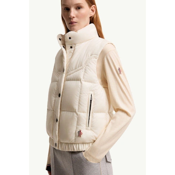 Moncler Doucy Square-Quilted Down Gilet in White, view 6 | Women's Vests and Gilets | Coveti