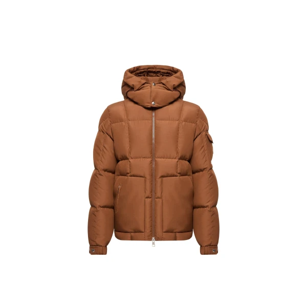Moncler Dravenis Hooded Short Down Jacket in Light Brown | Men's Jackets | Coveti