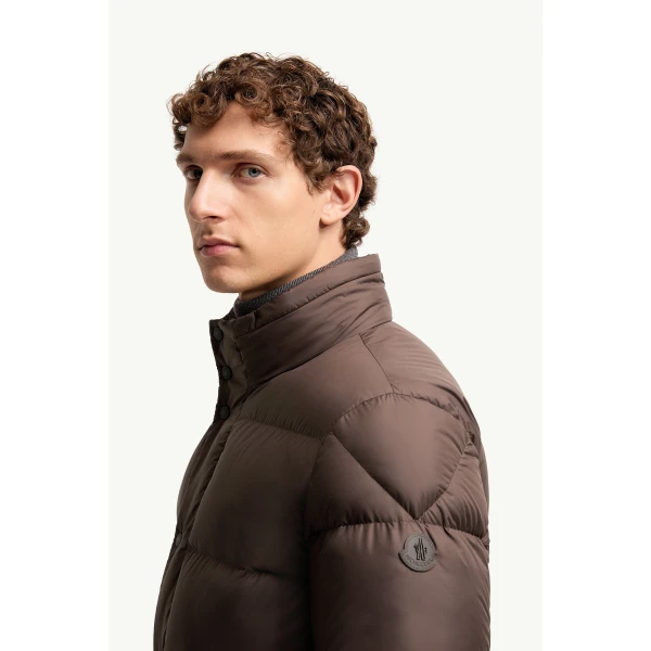 Moncler Drisfall Short Down Jacket in Brown, view 3 | Men's Jackets | Coveti