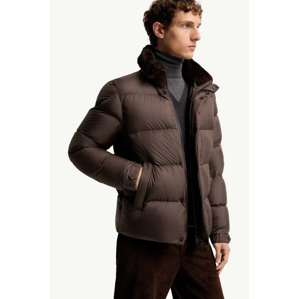 Moncler Drisfall Short Down Jacket in Brown, view 6 | Men's Jackets | Coveti