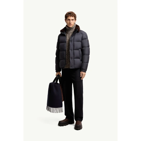 Moncler Drisfall Short Down Jacket in Dark Blue, view 2 | Men's Jackets | Coveti