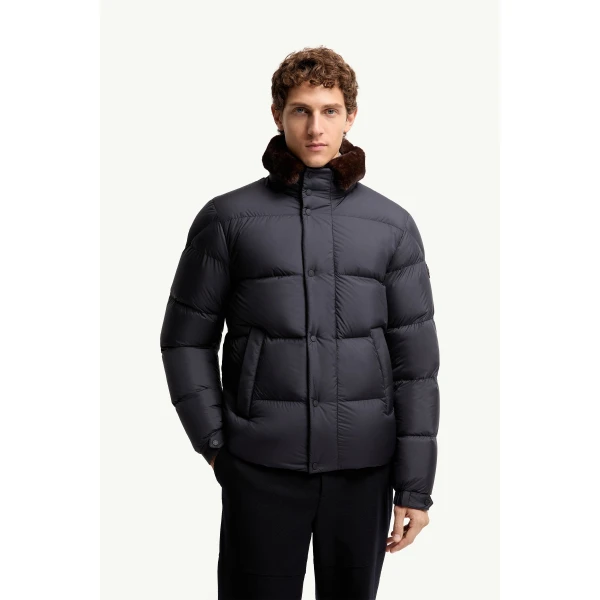 Moncler Drisfall Short Down Jacket in Dark Blue, view 4 | Men's Jackets | Coveti
