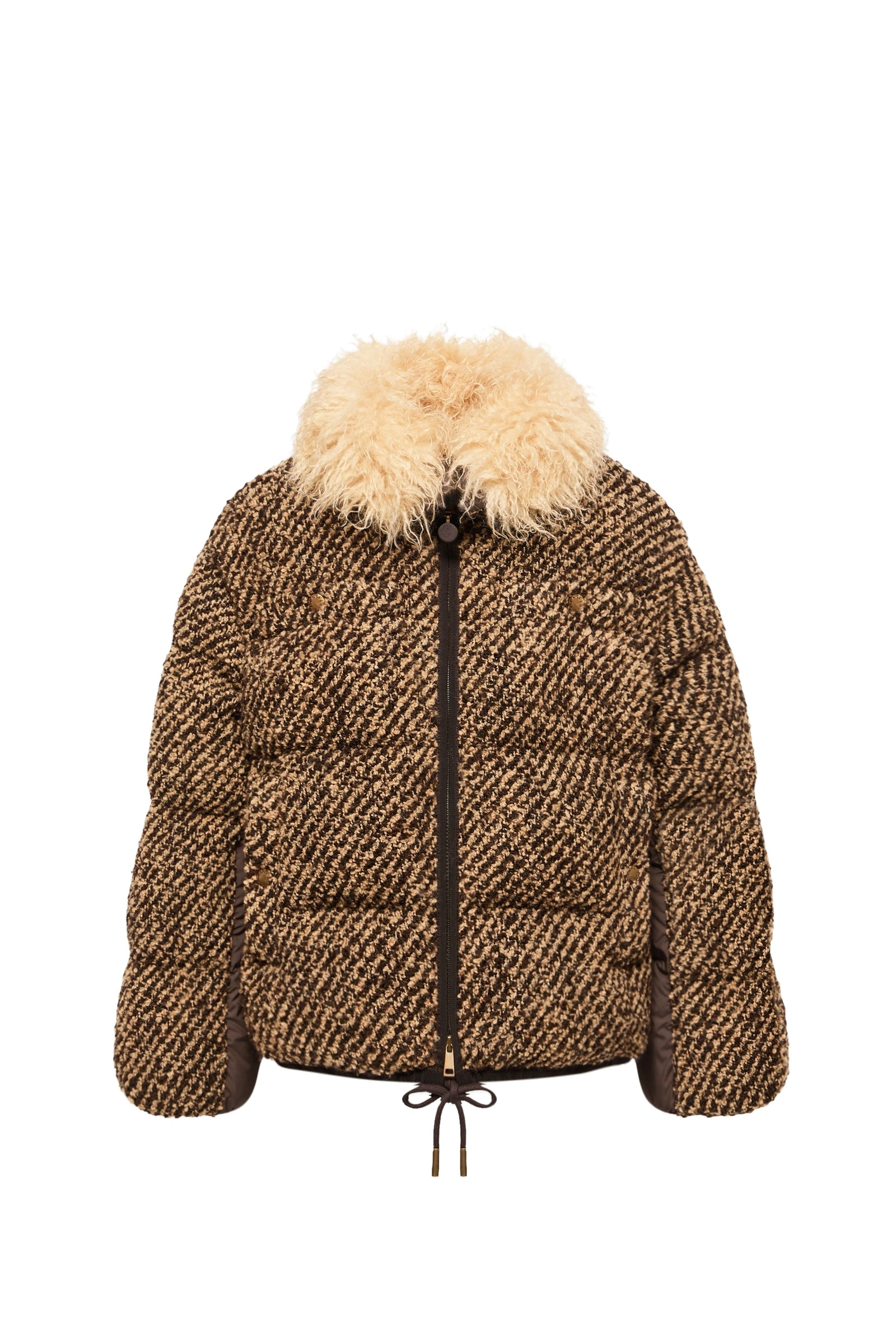 Moncler Dynamique Boucle Short Down Jacket in Brown Moncler Dynamique Boucle Short Down Jacket in Brown | Women's Tweed Jackets | Coveti