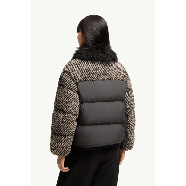 Moncler Dynamique Boucle Short Down Jacket in Dark Gray, view 5 | Women's Tweed Jackets | Coveti