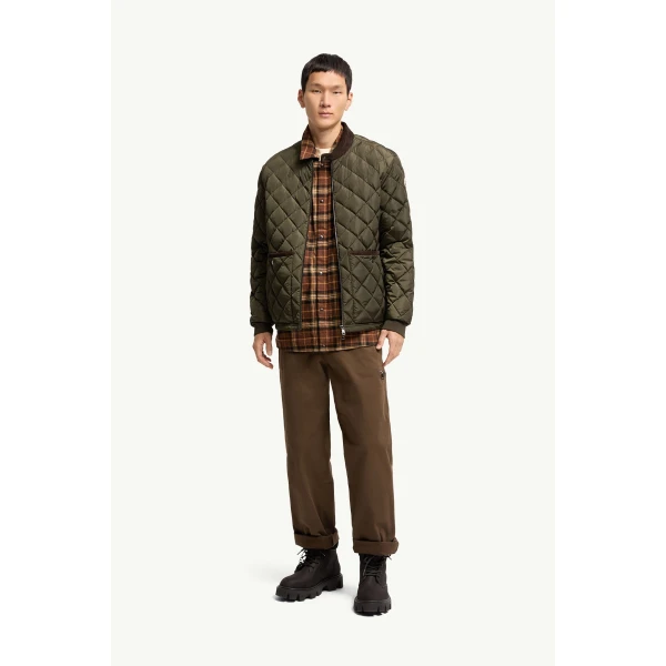 Moncler Eclal Short Down Jacket in Olive Green, view 2 | Men's Jackets | Coveti