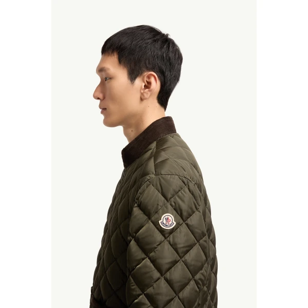 Moncler Eclal Short Down Jacket in Olive Green, view 3 | Men's Jackets | Coveti