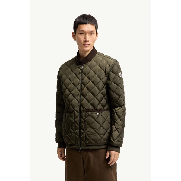 Moncler Eclal Short Down Jacket in Olive Green, view 4 | Men's Jackets | Coveti