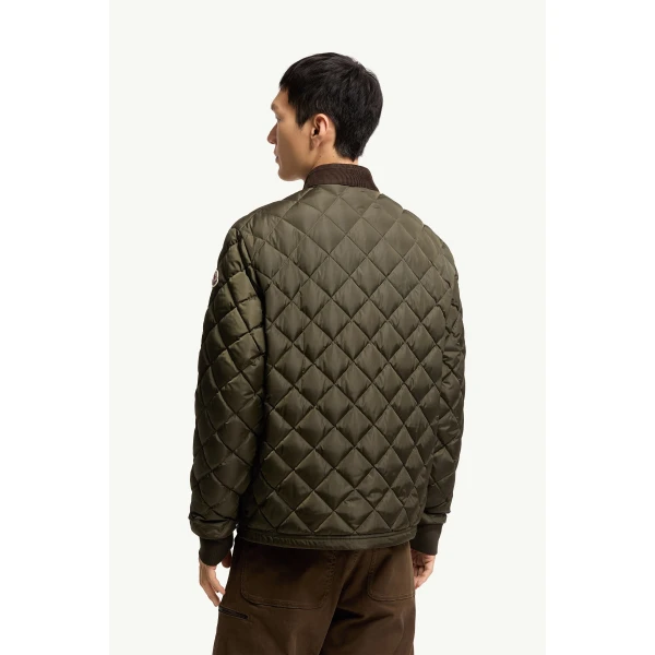 Moncler Eclal Short Down Jacket in Olive Green, view 5 | Men's Jackets | Coveti