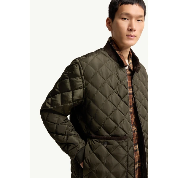 Moncler Eclal Short Down Jacket in Olive Green, view 6 | Men's Jackets | Coveti