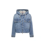 Moncler Ecrevisse 3-in-1 Denim Down Jacket in Light Blue | Women's Denim Jackets | Coveti