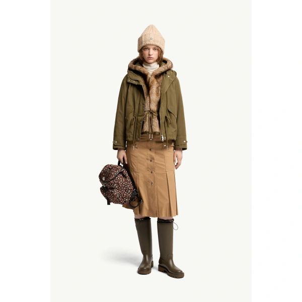 Moncler Effraie 3-in-1 Hooded Shearling Trimmed Down Parka in Olive Green, view 2 | Women's Puffer Jackets | Coveti