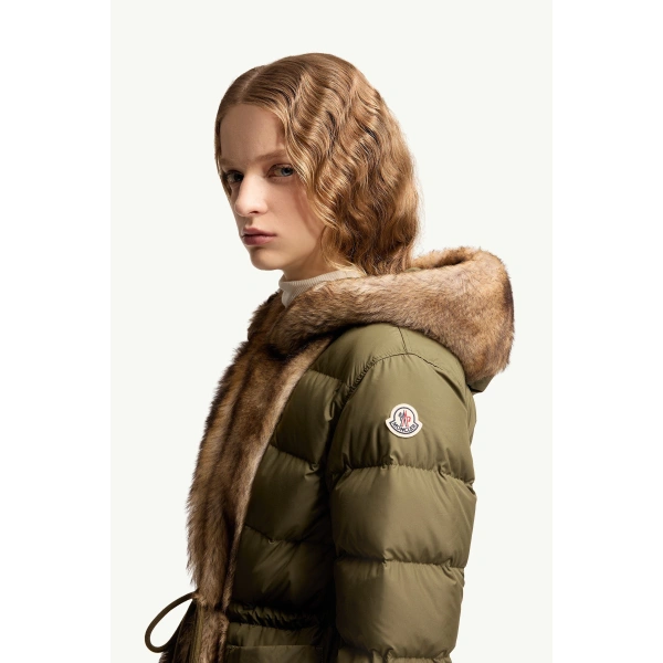 Moncler Effraie 3-in-1 Hooded Shearling Trimmed Down Parka in Olive Green, view 3 | Women's Puffer Jackets | Coveti