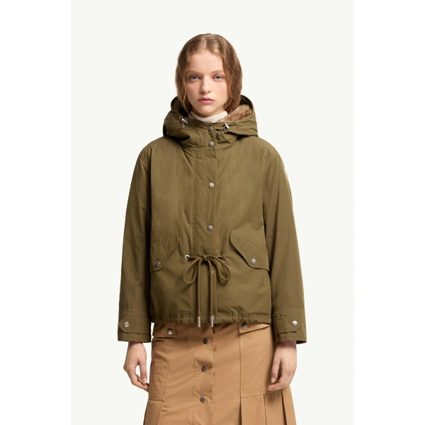 Moncler Effraie 3-in-1 Hooded Shearling Trimmed Down Parka in Olive Green, view 4 | Women's Puffer Jackets | Coveti