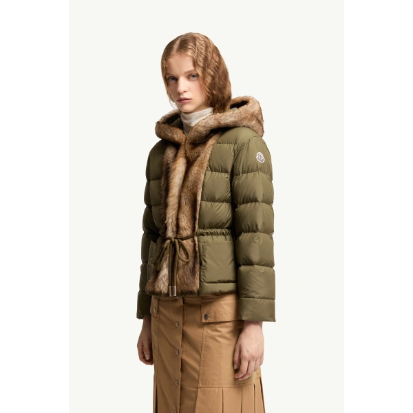Moncler Effraie 3-in-1 Hooded Shearling Trimmed Down Parka in Olive Green, view 6 | Women's Puffer Jackets | Coveti