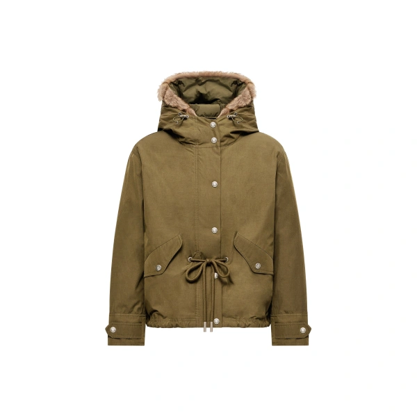 Moncler Effraie 3-in-1 Hooded Shearling Trimmed Down Parka in Olive Green | Women's Puffer Jackets | Coveti